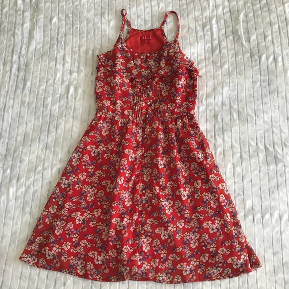 Elle Dresses & Skirts - Elle Red Floral Ruffle Button Up Dress